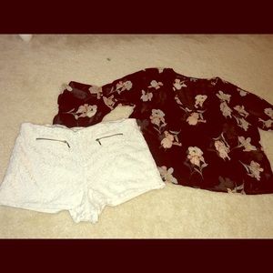 White lace shorts and light weight girly top